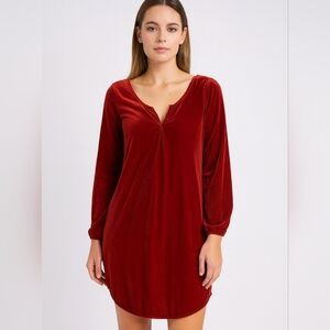 Indigo Red Velvet Mini Christmas Dress Long Sleeve Scandi Girl Coquette Sz M